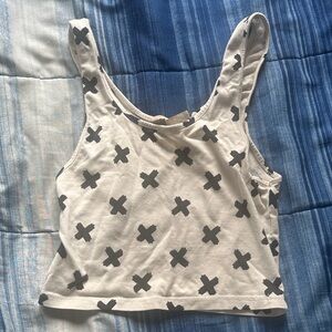 Forever 21 Cream Tank Top with Black Cross Design